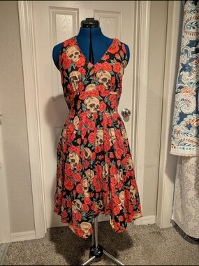 Folter Floral Skull Dress in Black and Red